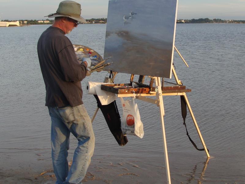 Mitch Kolbe painting en plein air on his Take It Easel